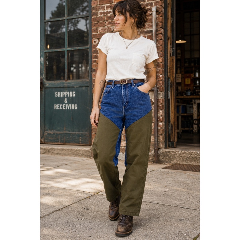 Vintage Pointer Brand Colorblock Denim Canvas Workwear Utility Jeans USA 6